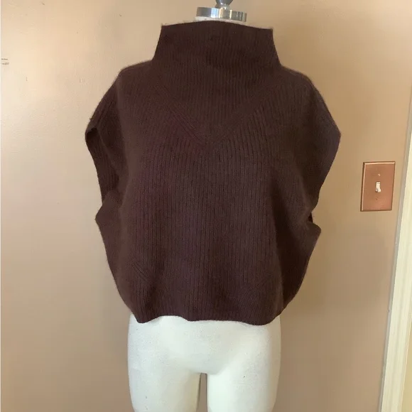 Anthropologie The Enzo Cashmere Poncho Sweater Vest XS Petite Chocolate Brown - Picture 2 of 13